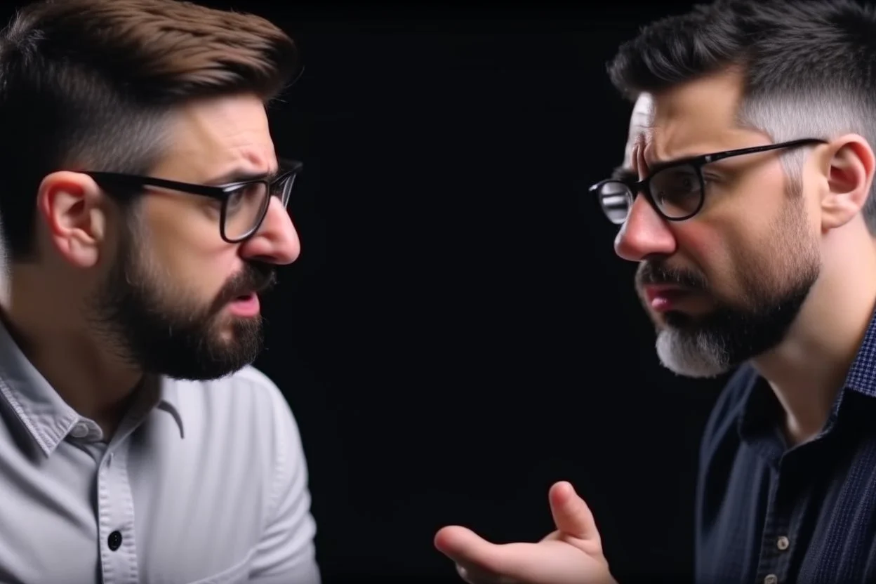 A picture of two people exchanging criticism in a constructive and respectful manner, with a bewilderment behind them 4k