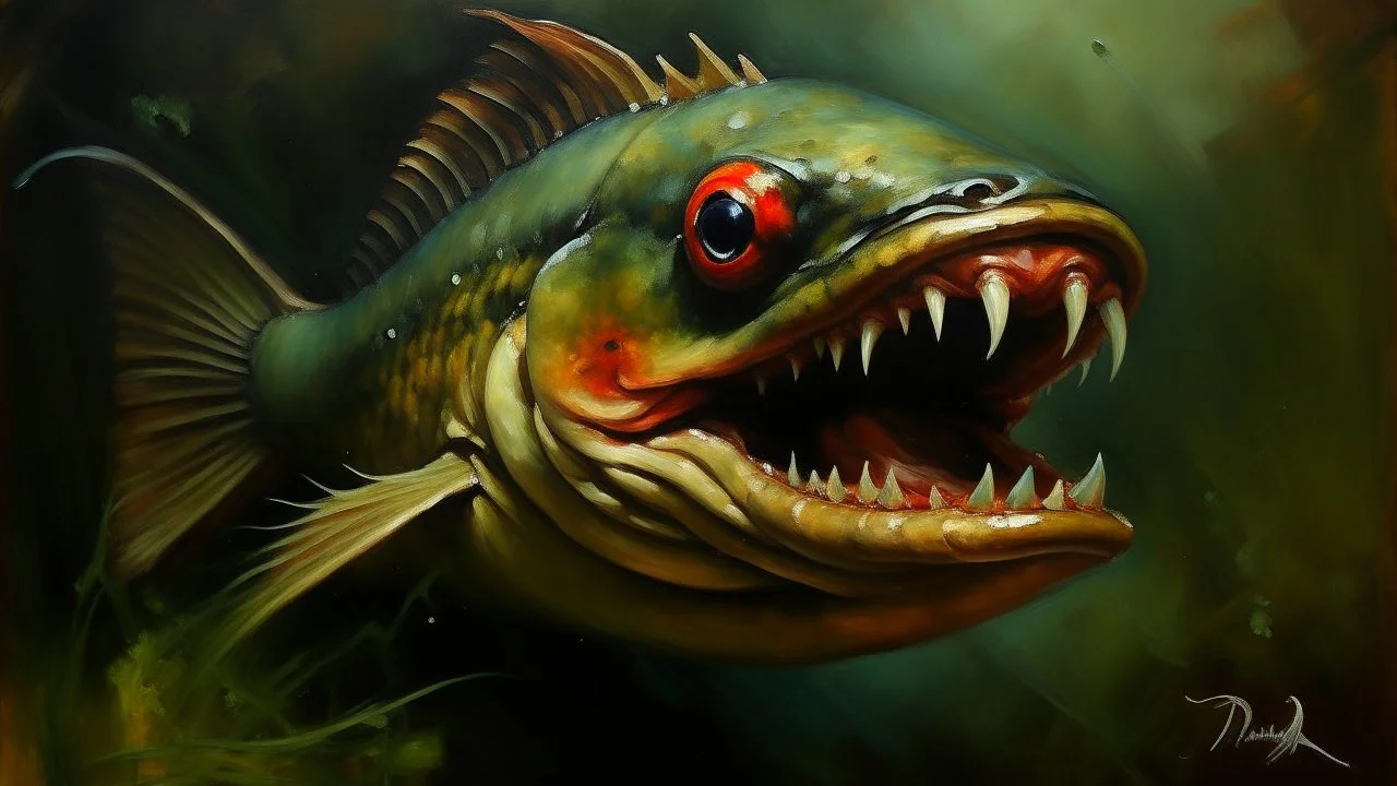 piranha oil painting