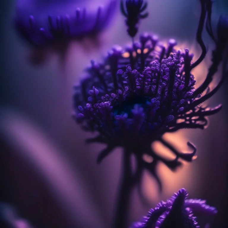 high lighting, nature, plants, wildflower, intricate, 8k, macro photography,purple tones,