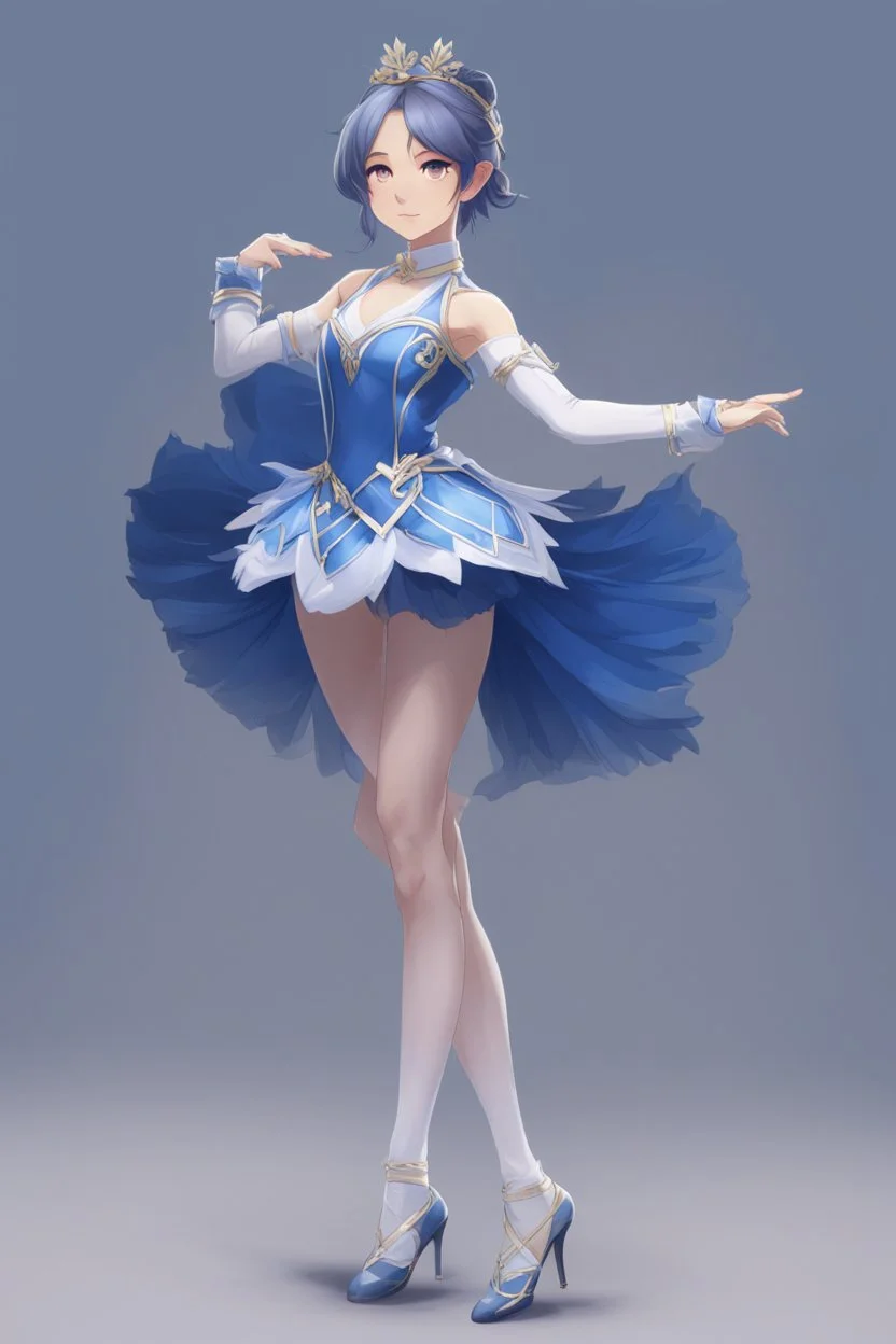 ballerina outfit, blue tones in the style of genshin impact