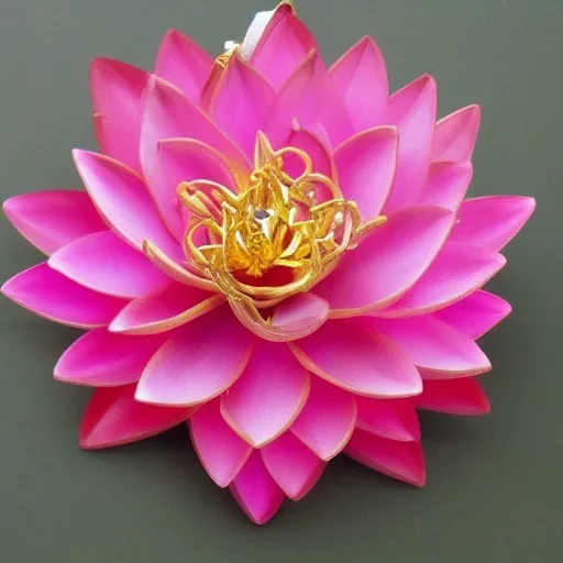 pink lotus, Golden Flower Ornament, Golden Flowers Botanical Ornament