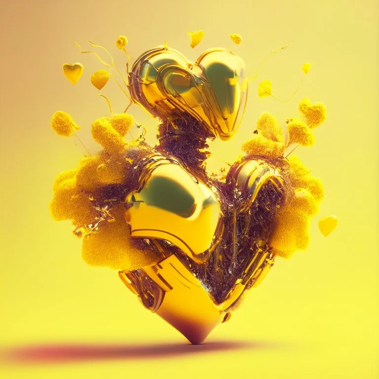 golden robot electric heart with tree wings