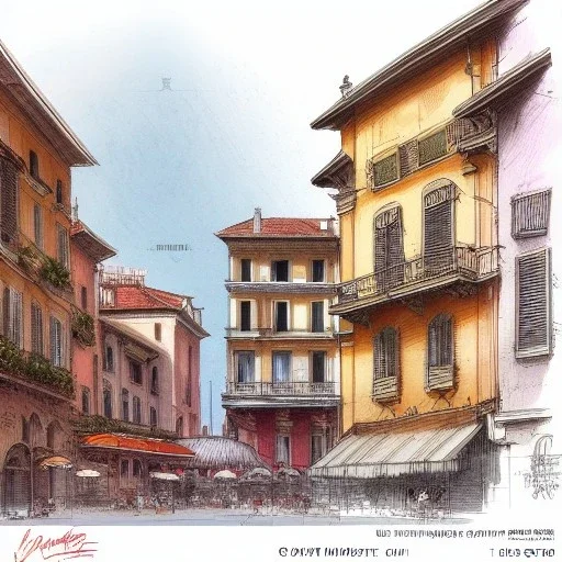 Italian city,Citymarket Jean Baptiste Monge, strong lines, high contrast vibrant colors, highly detailed, , exterior elevations illustration, , exterior elevations design plan illustration, interior croquis color illustration