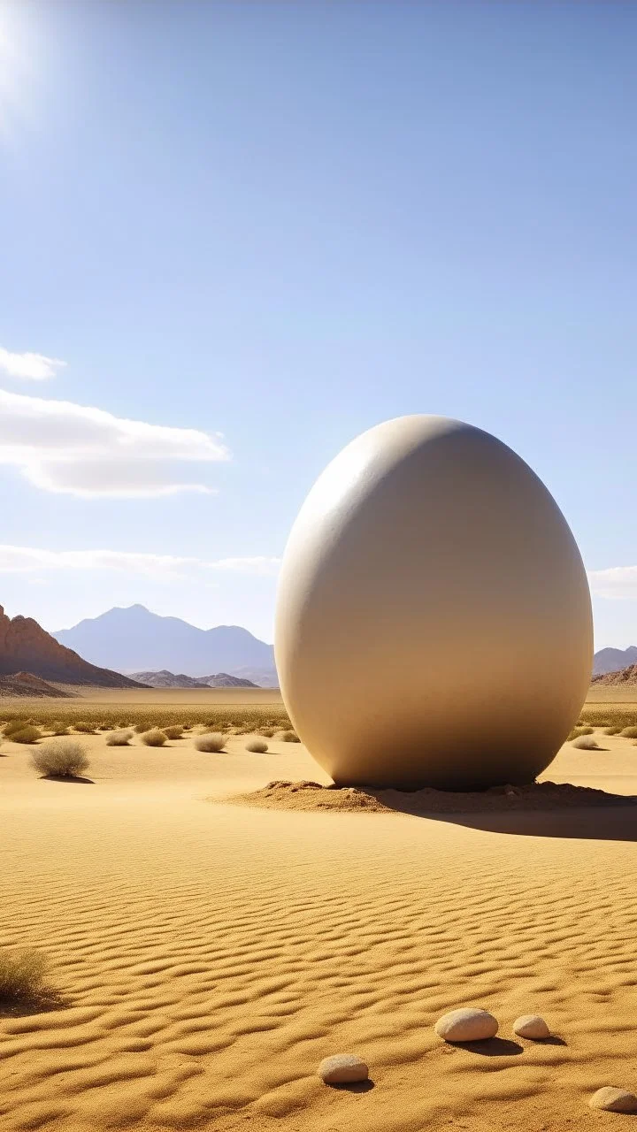 Giant egg resting on desert