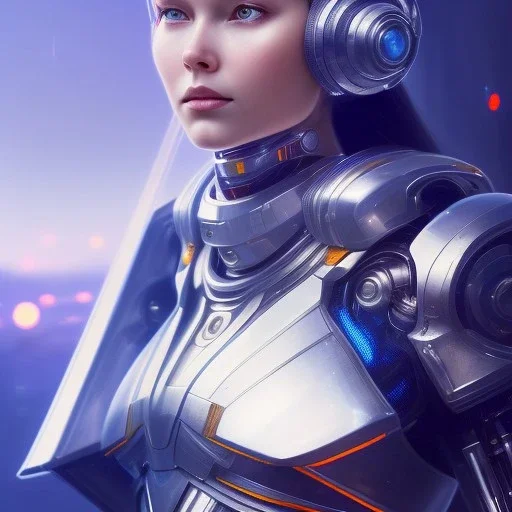 cosmos masterpiece, humanoid sexy cyborg robot with sword hands, sango fantasy, fantasy magic, sharp focus, illustration, highly detailed, digital painting, concept art, matte, artgerm and paul lewin and kehinde wiley, full figure, fit in board, cyber punk, pretty accurate hands face fingers, natural aye, fit within portrait