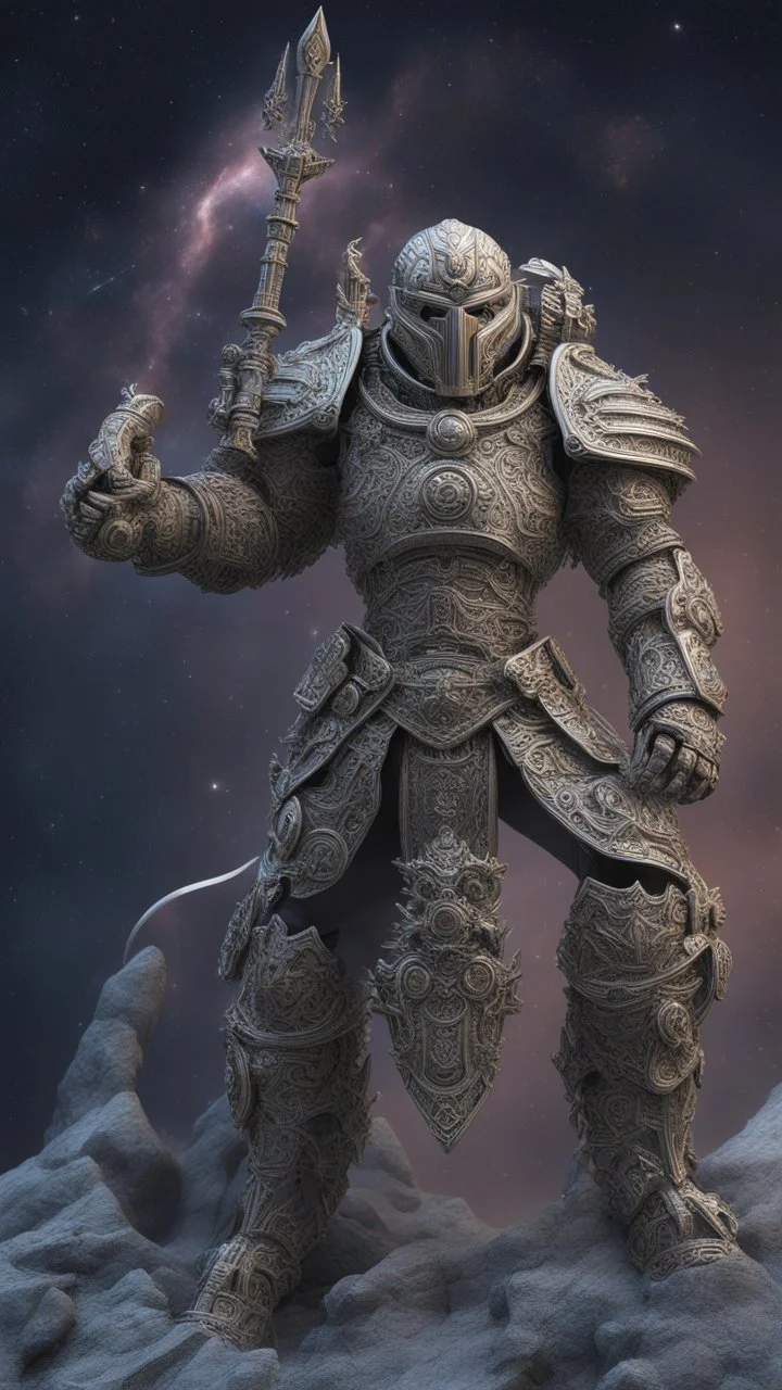 A close picture to cosmic warrior, intricate details, highly detailed, in dreamshaper finetuned model with dynamic art style witg