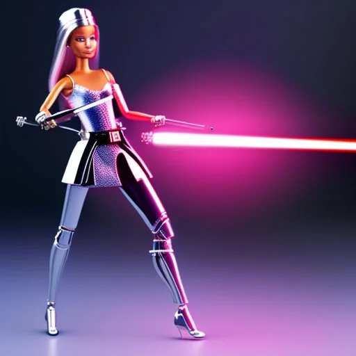 Barbie swordfighting with Darth Vader