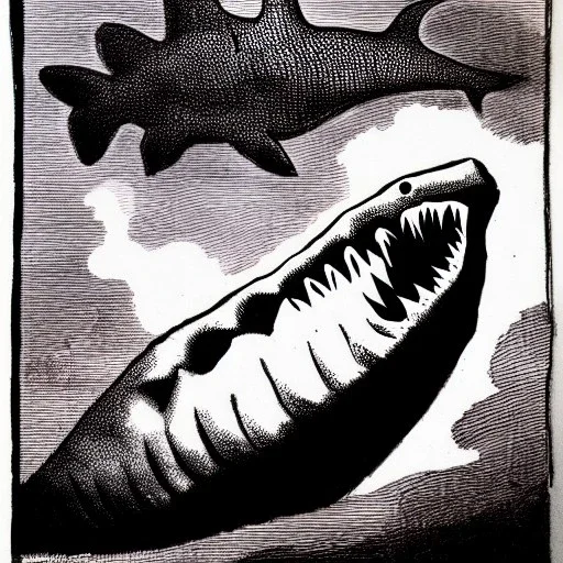 Dibujo de un Megalodon con estilo de Francisco de Goya