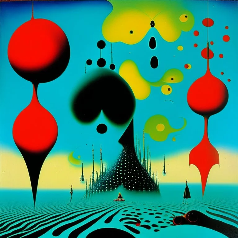 Braille Russian propaganda, Yves Tanguy and MAgritte deliver a surreal masterpiece, bright colors, sinister, asymmetric