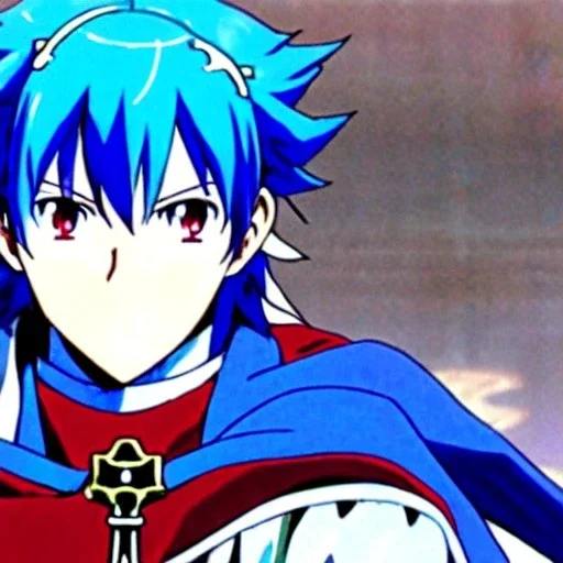 fire emblem, anime, screenshot, ova, 90s anime, marth, boy, blue hair, prince, sword, fantasy setting, fire emblem marth, fullbody,