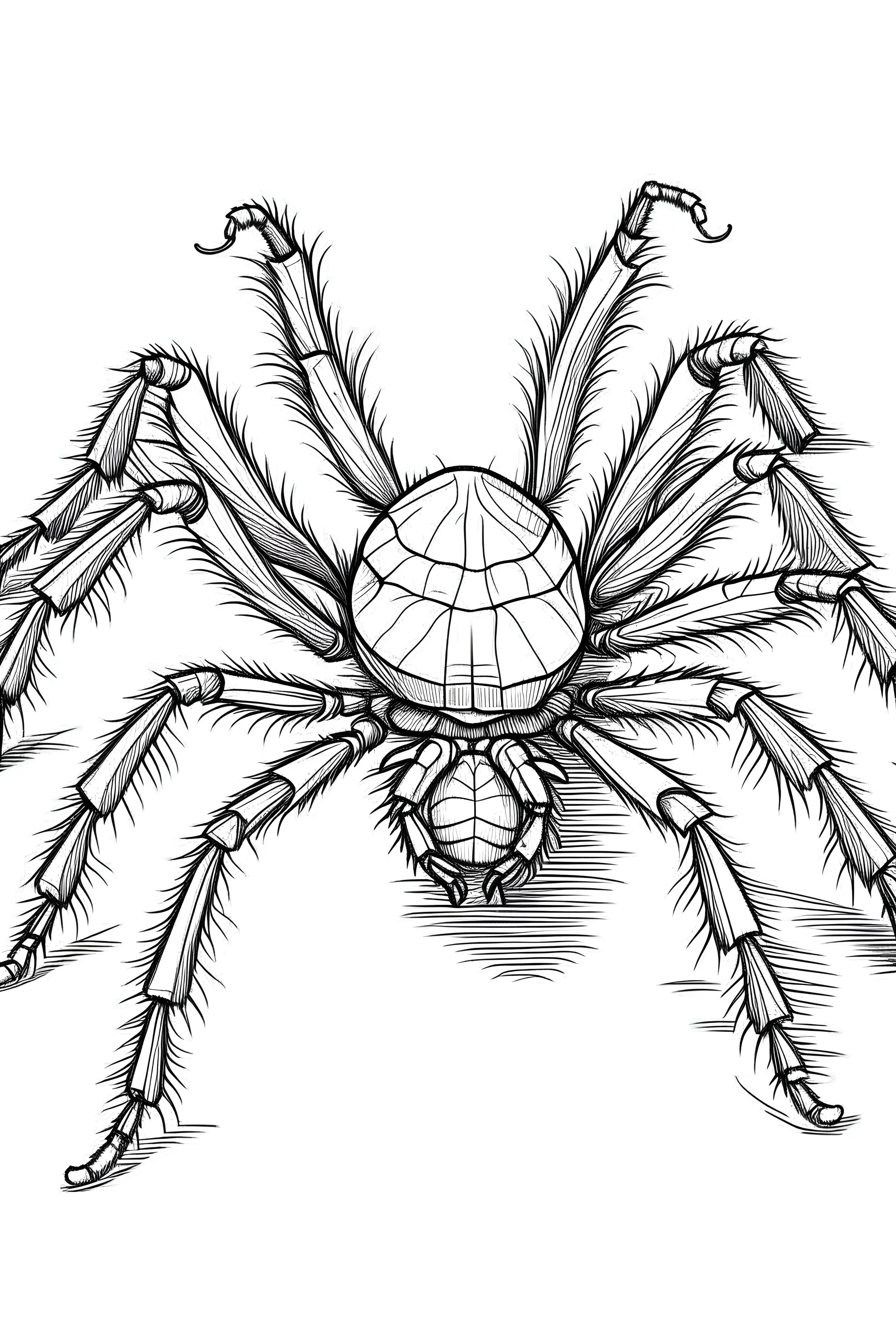 Outline art of tarantula full body ,only use outline, clean line art, white background, no shadows and clear and well outlined.