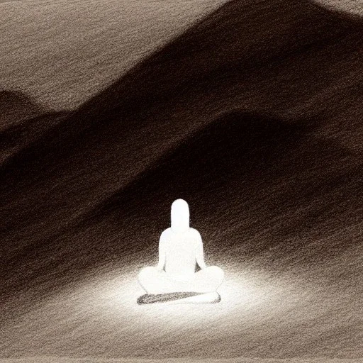 Zen Master in meditation, on nature landscape, dramatic lighting, volumetric lighting, high quality, pencil sketch