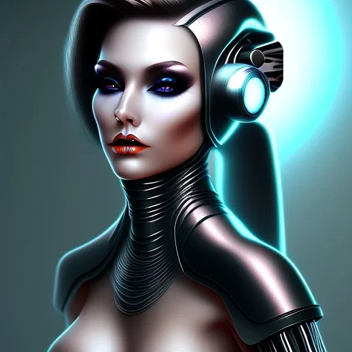 black long hairs smiling cyber lady top on Mars