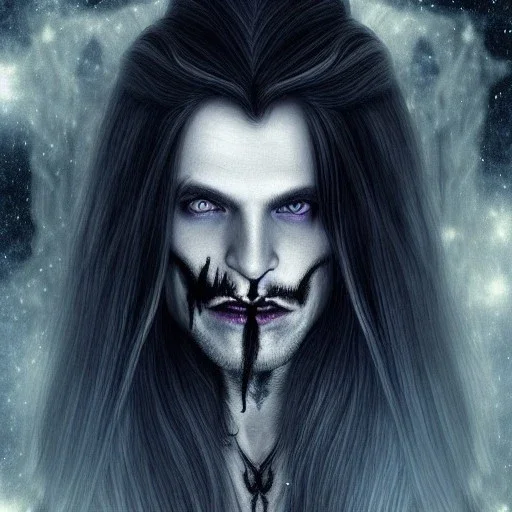 perfect long-haired Vampire, perfect eyes,perfect vampire face, full tattoos of roses art and trees extending past face and morphing into galaxy, 8k resolution, high-quality, fine-detail, intricate, digital art, volumetric lighting ,highly detailed, masterpiece, delicate detailed, sharp focus, insanely detailed, fantasy art, intricate detailed, elegant, fog, Special Lighting, Vibrant, color Scheme, forest, unreal engine 5, trending on artstation ,portrait. highly detailed fantasy rose tones