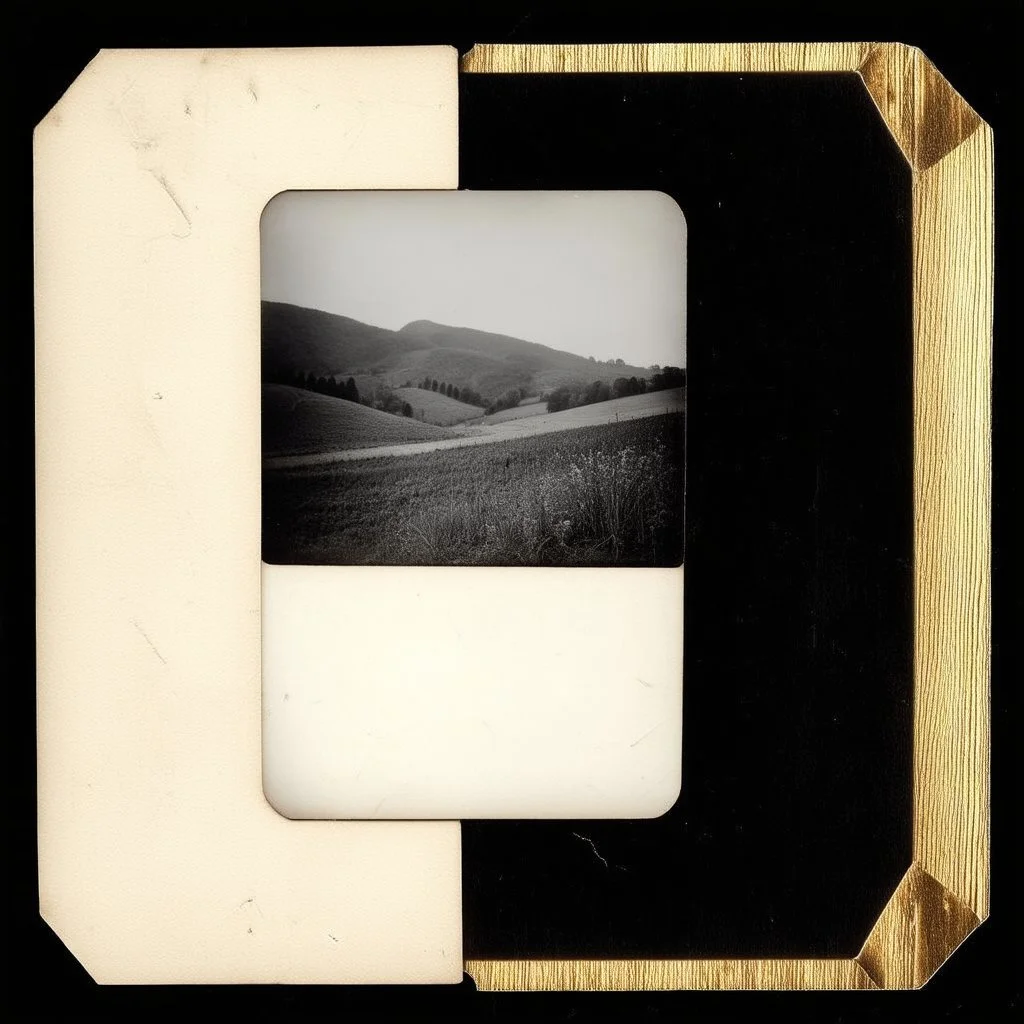 Daguerrotype frame old landscape odd creepy grey obsessive nostalgia weird old postcard landscape, cespugli, rovi