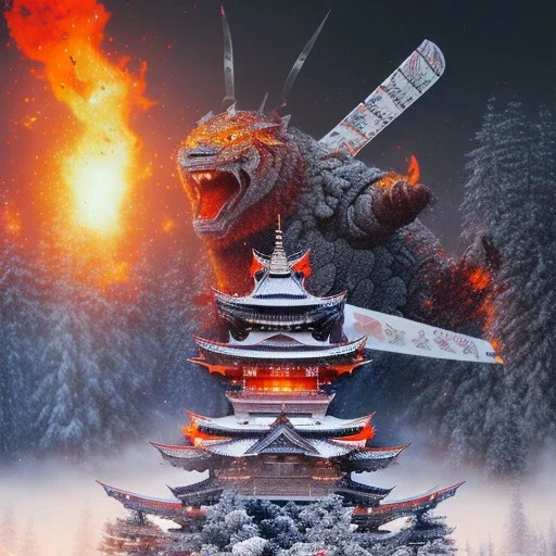 smooth hyper realistic, beautiful Japanese burning lava knight tiger robot in crown, pale colors, dark cosmos background, extremely sharp detail, finely tuned detail, ultra high definition, 8 k, unreal engine 5, ultra sharp focus, accurate sword wings, positive smile, lot of details, fit within portrait, Ambiance winter, perfect composition, perfect hair, perfect hands, finger up gestures