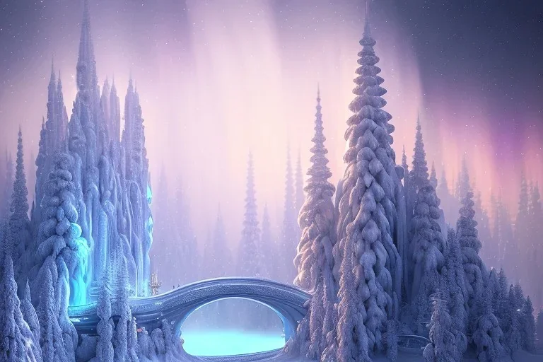  white and gold crystal castle，waterfall, winter snow flakessnow, northern Lights, full of details, smooth, bright sunshine，soft light atmosphere, light effect，vaporwave colorful, concept art, smooth, extremely sharp detail, finely tuned detail, ultra high definition, 8 k, unreal engine 5, ultra sharp focus