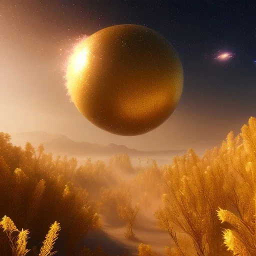 beautiful cosmic transparent golden landscape very etheric and cosmic, delicate colors, ultra sharp focus, 8k, unreal engine 5, extremely sharp detail, light effect, soft light atmosphere, smooth, full of details