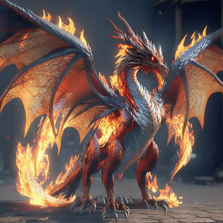 fire dragon, full body, giant wings, unreal engine 5, 8k resolution, photorealistic, ultra detailed