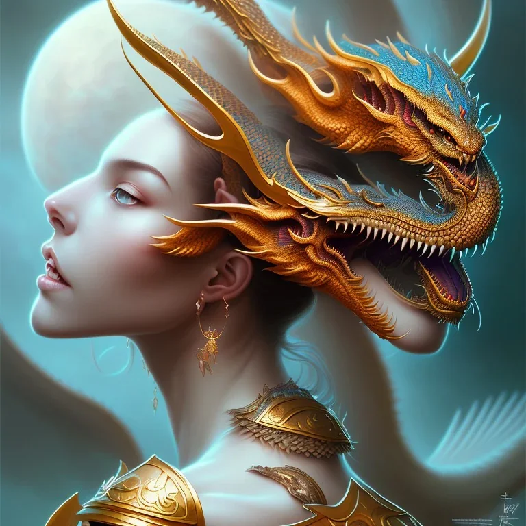 sango fantasy, fantasy magic, intricate, sharp focus, illustration, highly detailed, digital painting, concept art, matte, artgerm and paul lewin and kehinde wiley, masterpiece Asian sexy body blue dragon head prety lips