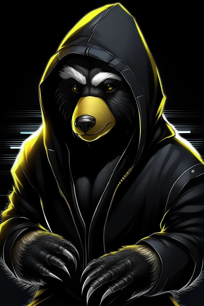 cyber punk hacker honey badger wearing a black hoodie