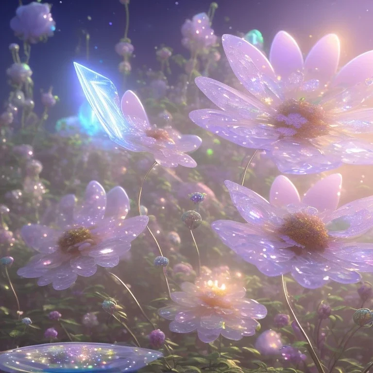 one big crystal subtle flower in a galactic ambiance with a beautiful fairy, transparent petals, delicate colors, in the foreground, full of details, smooth，soft light atmosphere, light effect，vaporwave colorful, concept art, smooth, extremely sharp detail, finely tuned detail, ultra high definition, 8 k, unreal engine 5, ultra sharp focus