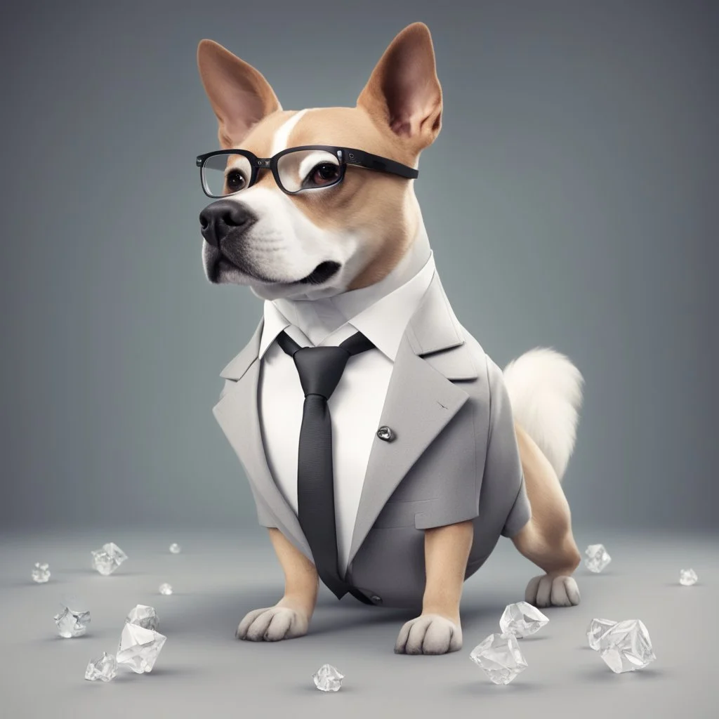 make one realistic business dog that is made of shapes and has a suit on looks a little like crystals with arms lowest 2048 x 1152 pixels and highest 6 MB