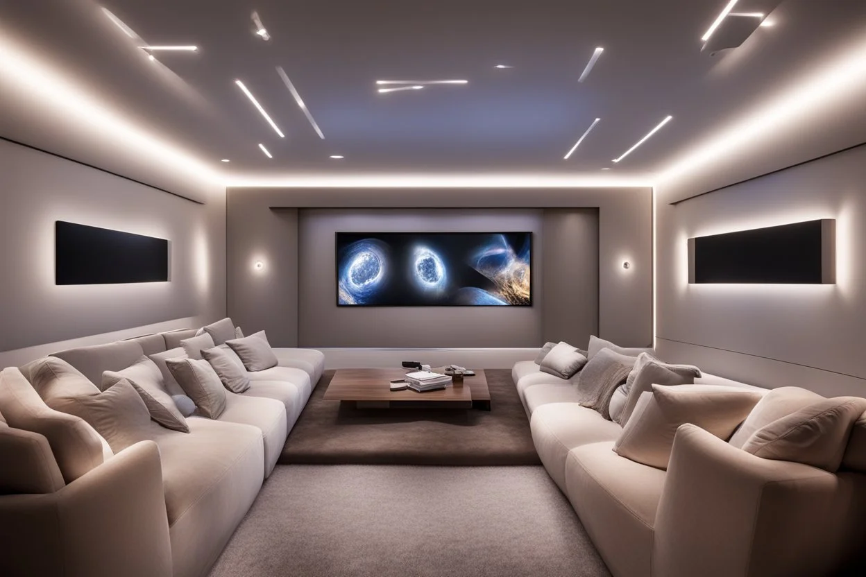 home cinema room with LED lighting in the walls make sure the room is completely symmetrical