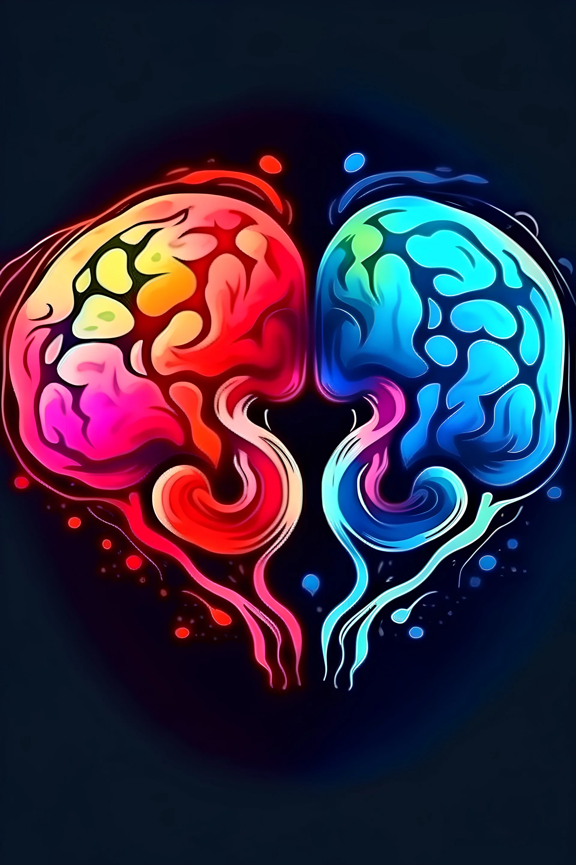 Brain and Heart for Mental health awareness care, digital art painting logo.