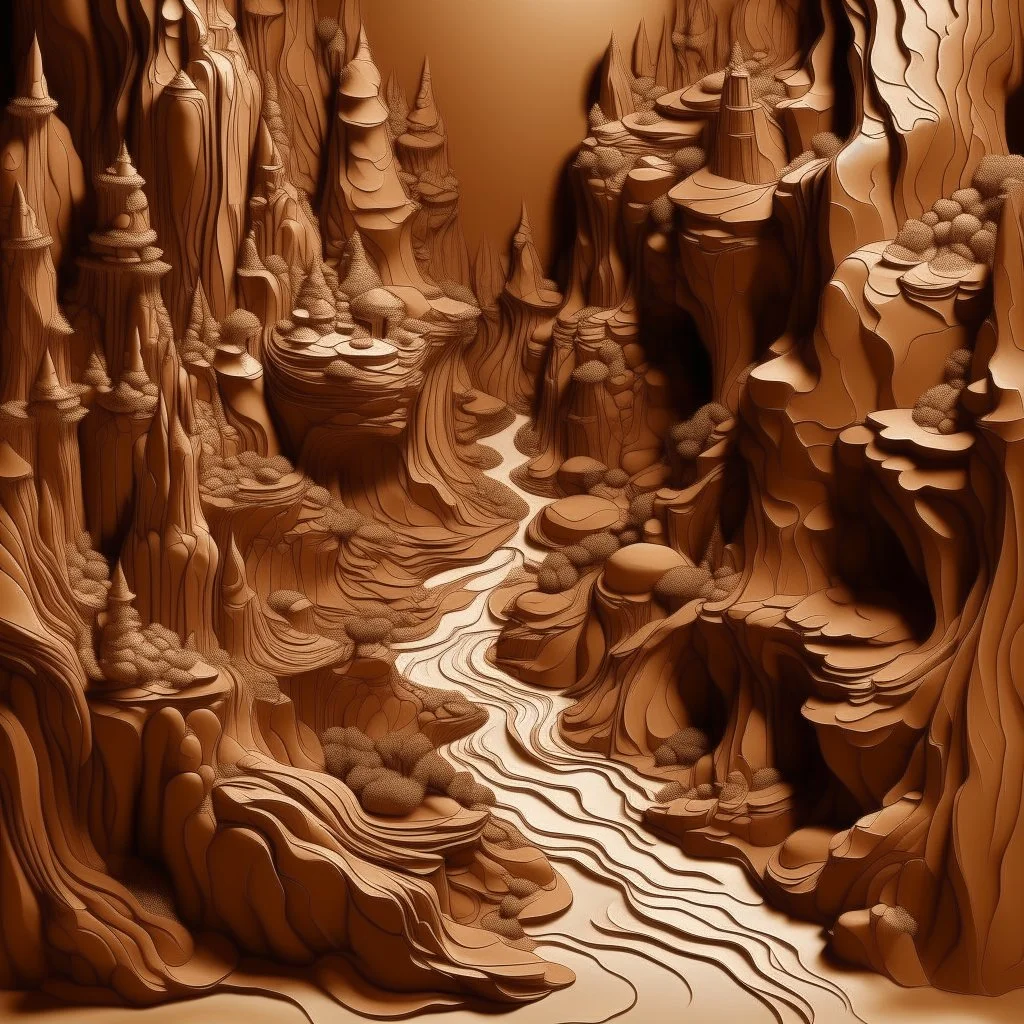 A sepia canyon made out of clay designed in Mexican folk art painted by Antoni Gaudi