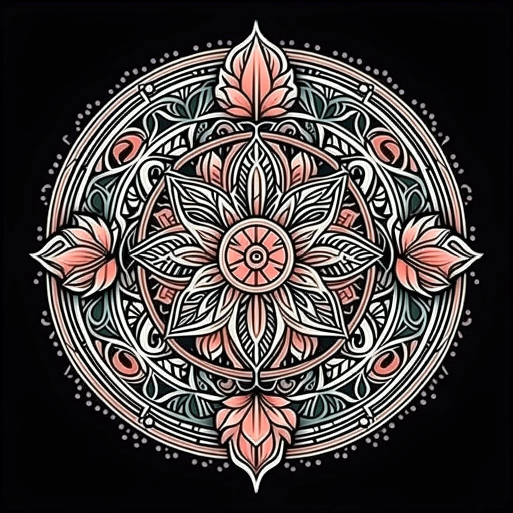 logo in a style of Mandala. Round. The logo depicts a mystical botanical motive. Thin lines. Ornament.