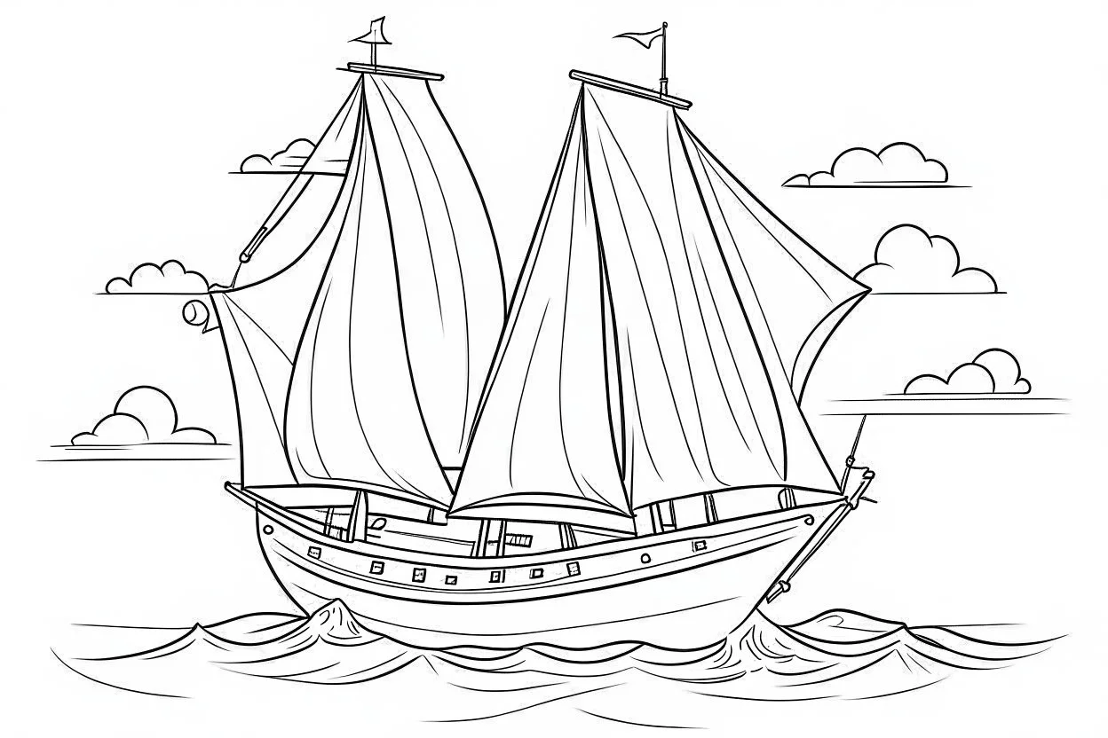 outline art for cute Boat coloring pages with sitch, white background, Sketch style, full body, only use outline, toddlers style, clean line art, white background, no shadows and clear and well outlined.