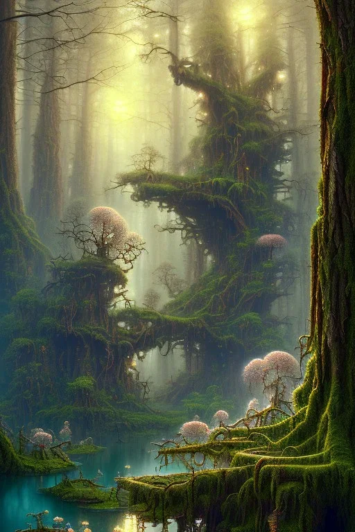 milf, warrior, high-quality, fine-detail beautiful, breath-taking forest with gnarled trees, flowers, clear reflective lake, tranquil, stunning, 8k resolution, intricate, digital art, detailed matte, volumetric lighting, George Grie, Anne Dittman, Anne Stokes, Lisa Parker, Selina French, Alphonse Mucha