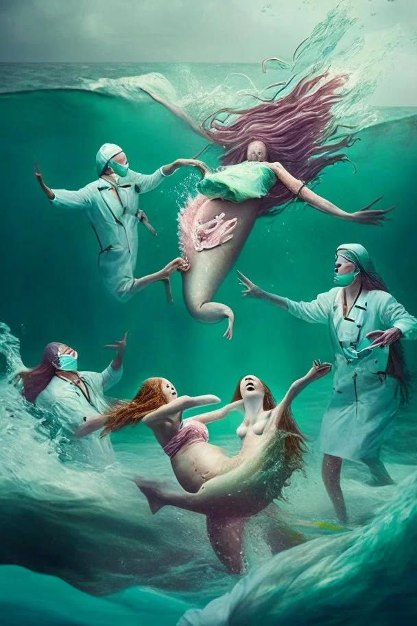 surgeons throwing a girl mermaid into the ocean