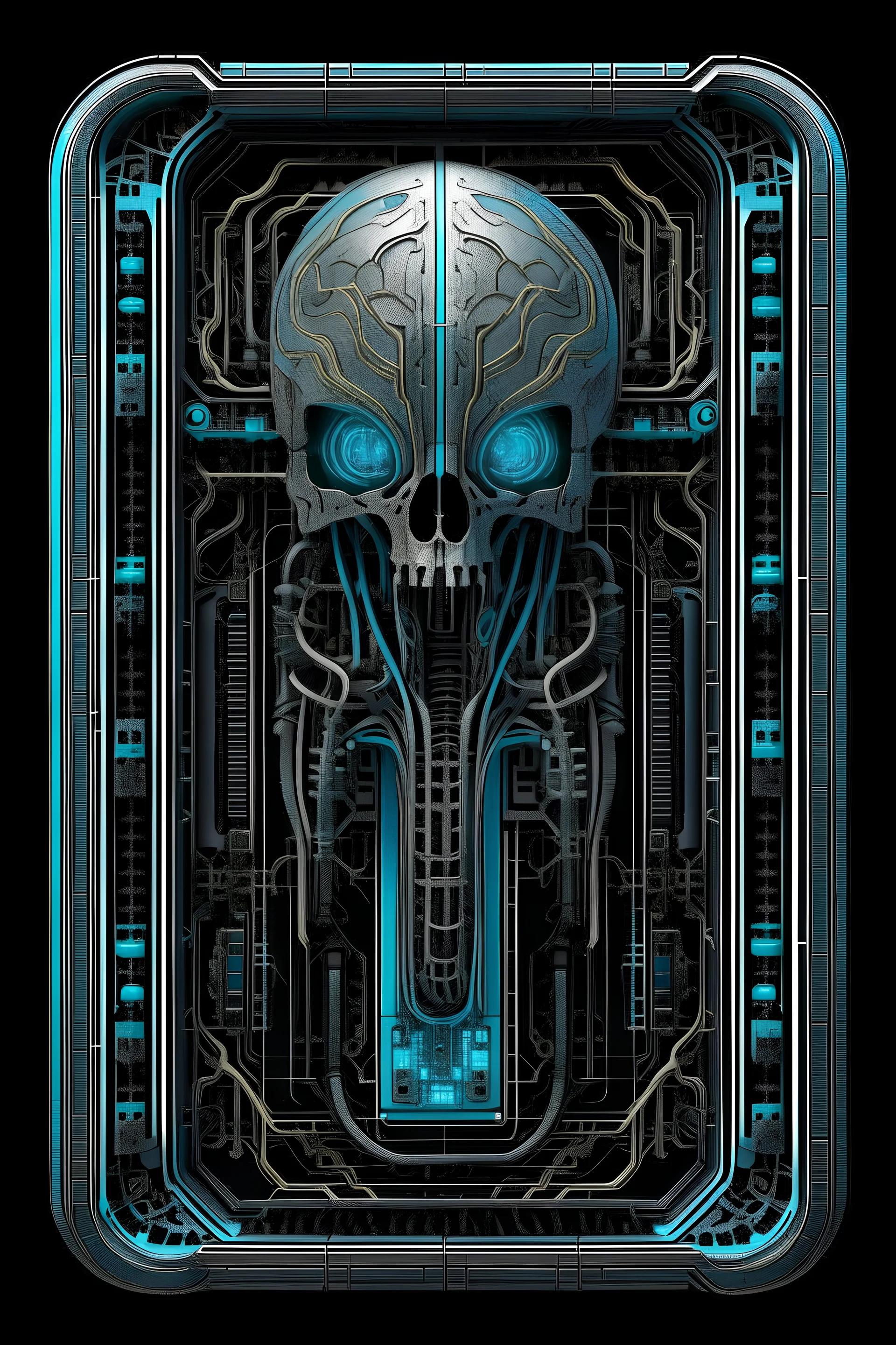 Human neural computer. Human neural interface. Coffin sarcofagus tech cyberpunk