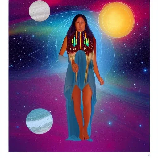 subtle indigenous woman in a galactic ambiance