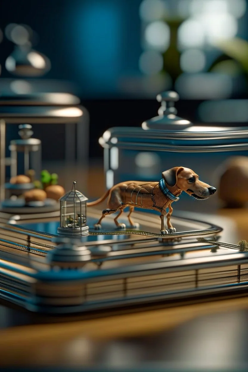 macro photo of dog ant on isometric model on beautiful luxury kitchen table, glass walls and tunnels in isometric perspective, photo-realistic, shot on Hasselblad h6d-400c, zeiss prime lens, bokeh like f/0.8, tilt-shift lens 8k, high detail, smooth render, down-light, unreal engine 5, cinema 4d, HDR