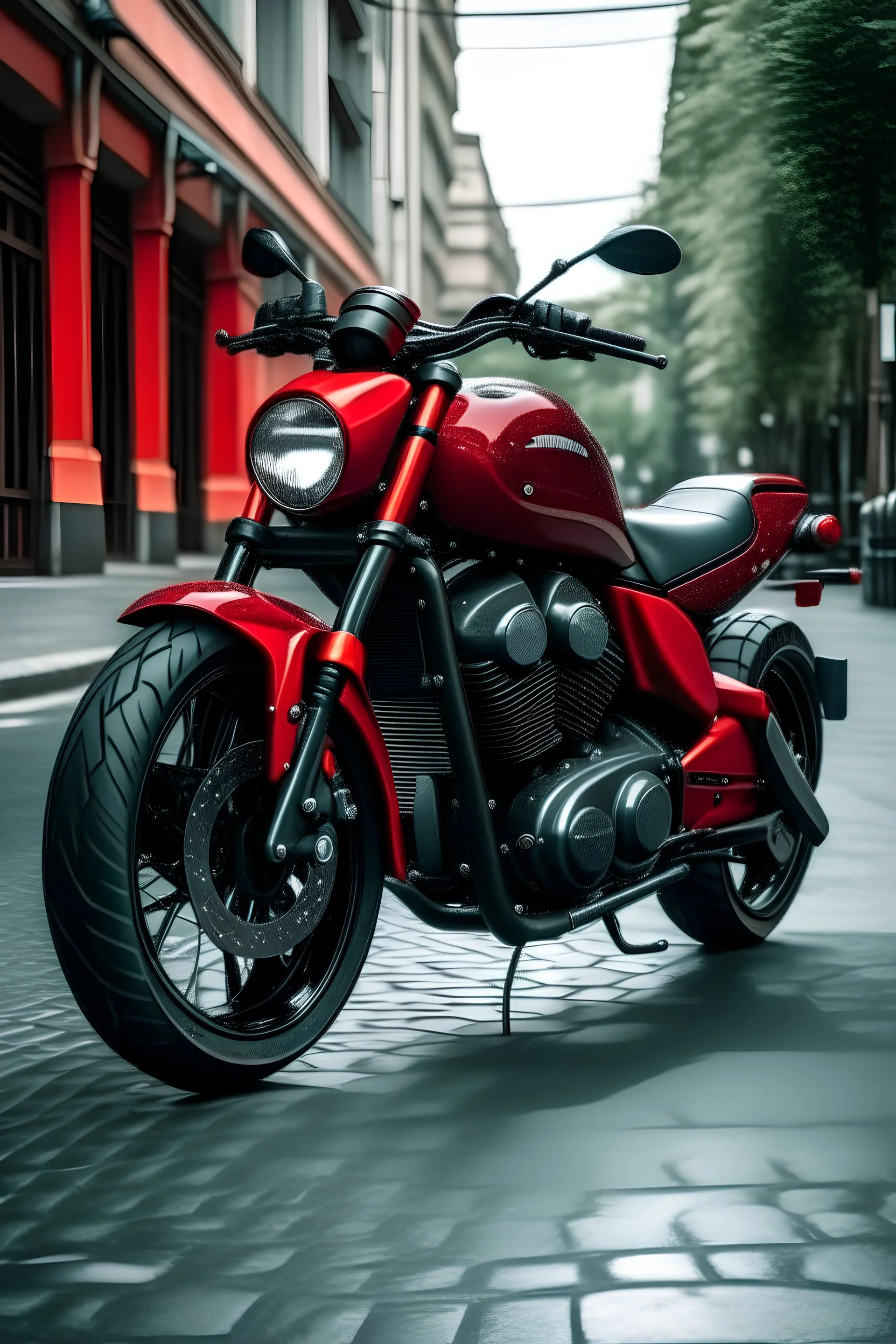 Rotes Motorrad ganz