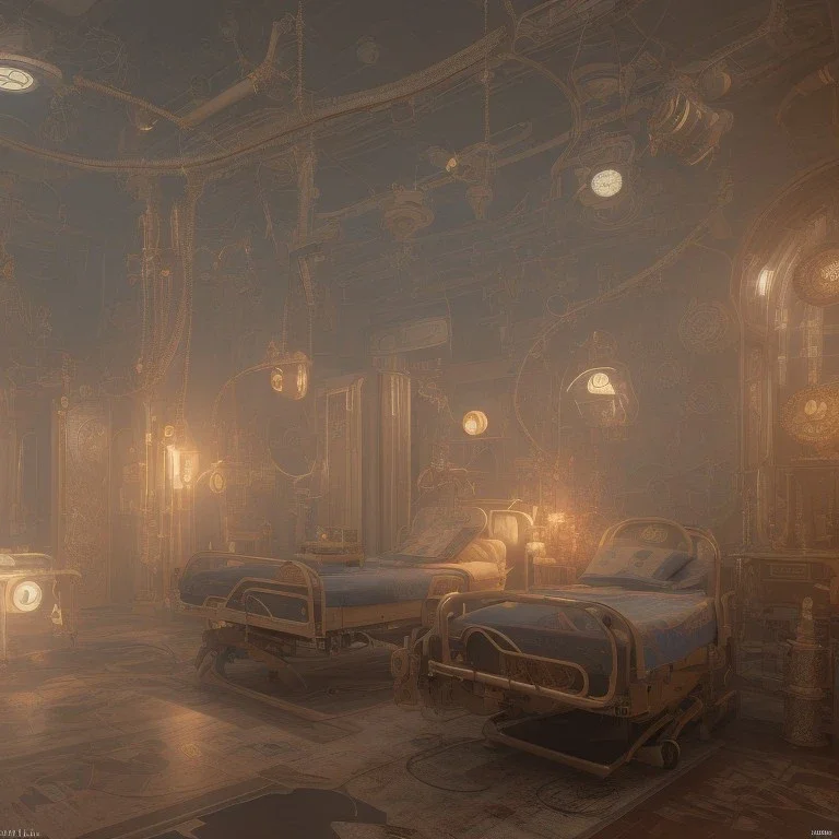 Steampunk, hospital modern elevation, Wes Anderson Lut, hyper realistic, 8k, unreal engine 5