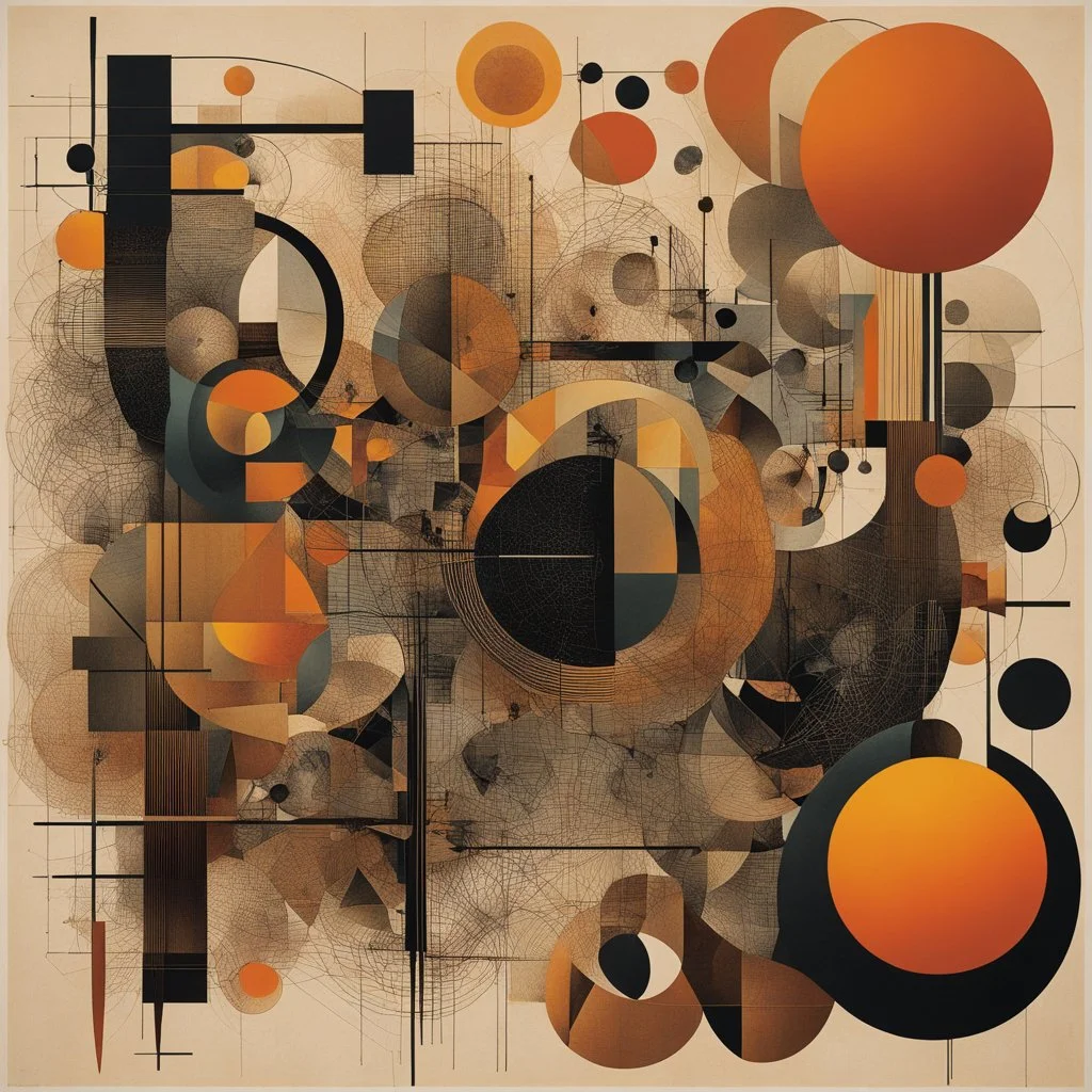 Abstract art, surreal fragmented composition by Ray Johnson and Victor Pasmore and Graham Sutherland and Vladimir Kush, biometric data graphs, intricately detailed, warm colors. babble geometry shapes