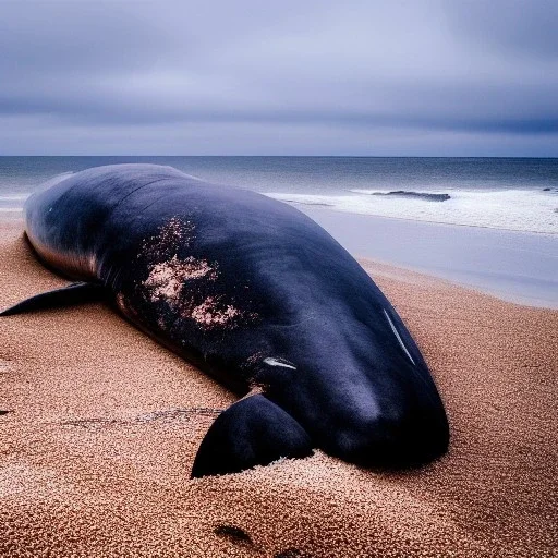 photograph of beautiful sperm whale washed up on shore, face view, lifeless, debris, foamy wave, sand, rock, 8k resolution, high-quality, fine-detail, detailed matte, photography, illustration, digital art, brian froud, howard lyon, selina french, anna dittmann, annie stokes, lisa parker, greg rutowski,