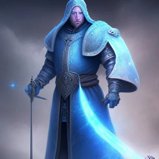 Man , in Blue Medieval Robes, Blue glowing eyes, Ice