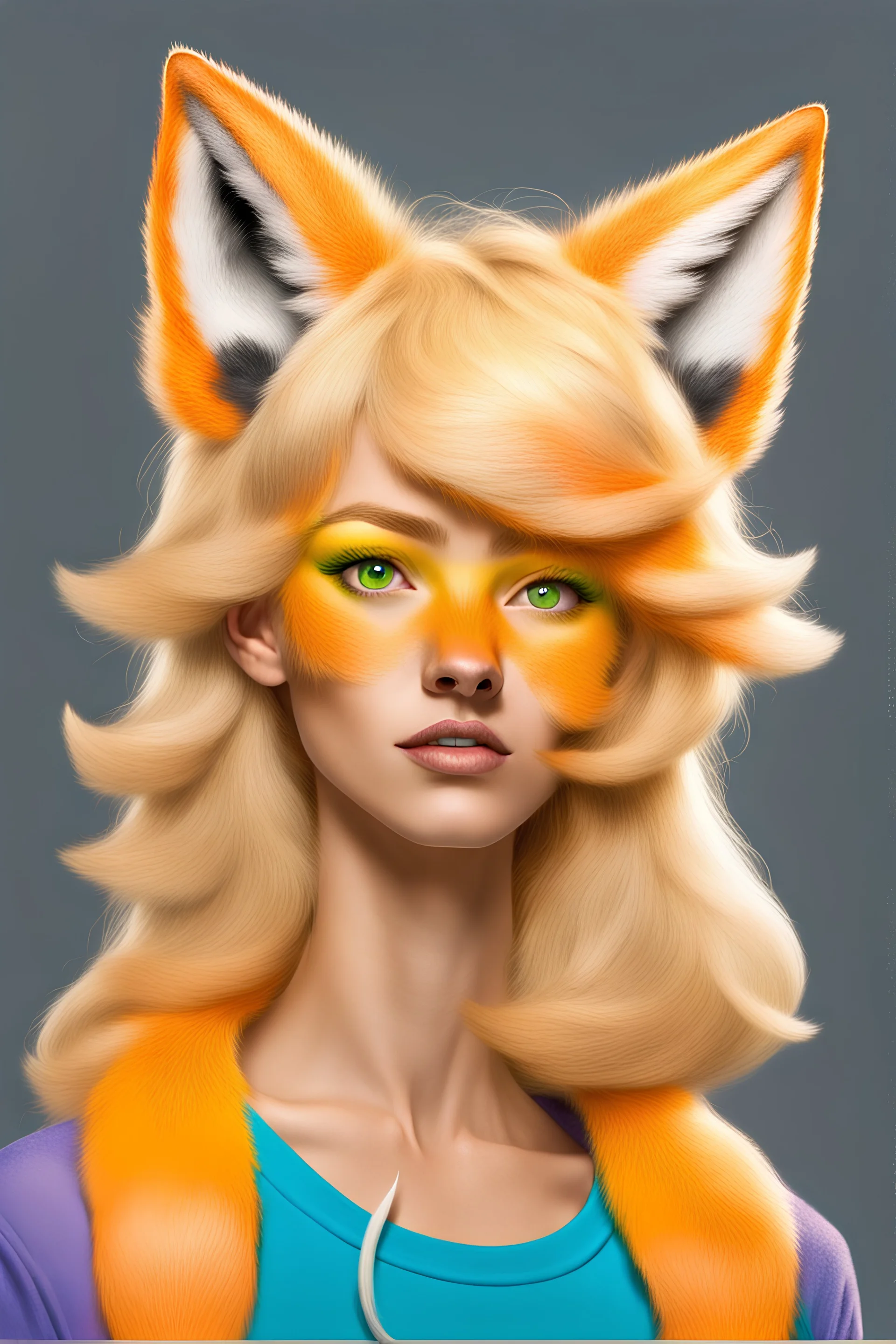 Crayola Wolf, human-type, whiskers and blonde haired with fox ears.