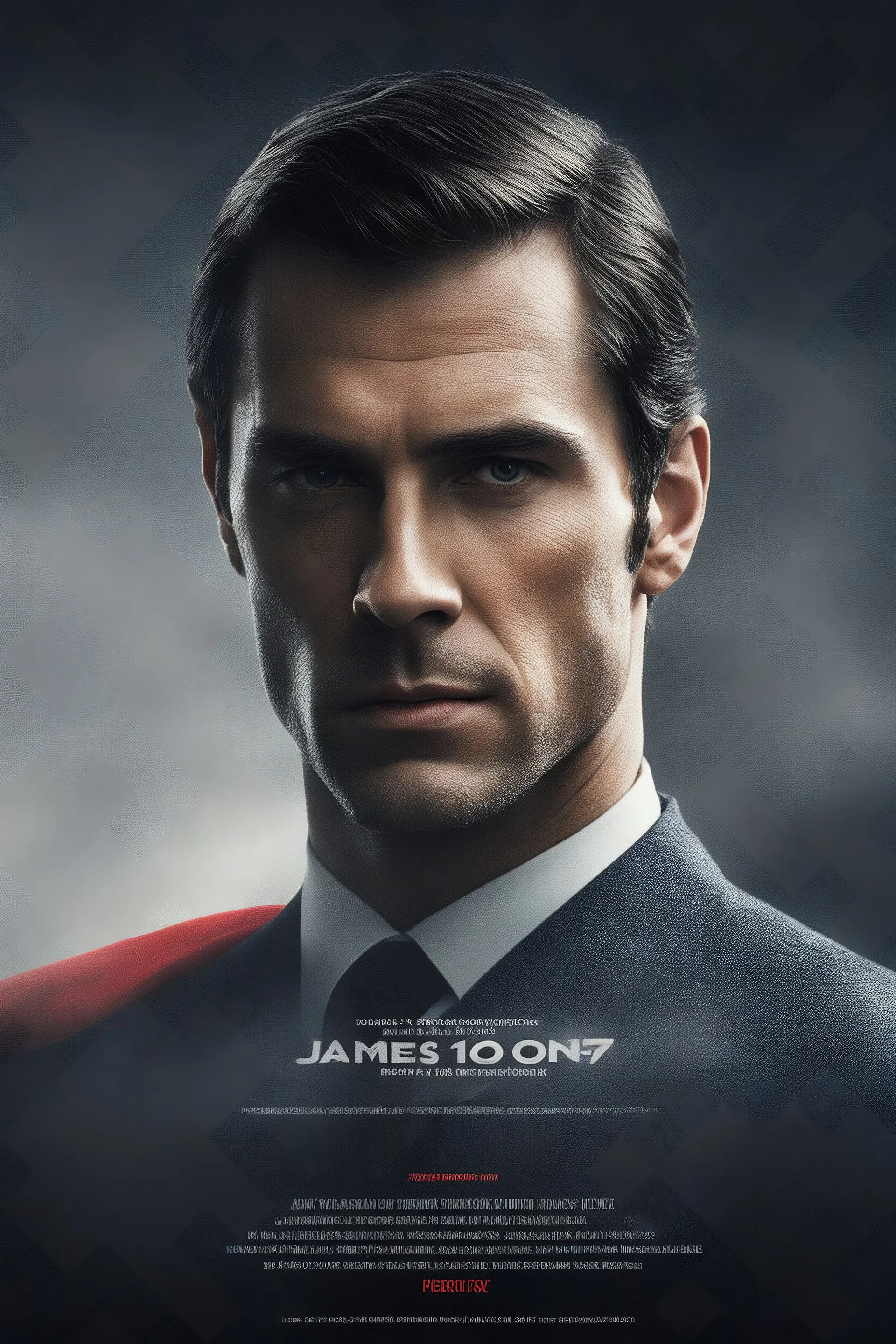 Create a movie poster for the movie "James Bond, 007 is Superman," Starring Henry Cavill and Alexandra Daddario, 4k, 8k, 16k, 32k, 100k UHD, Ultra-high resolution, photorealistic, 1080p, 4k, 8k, 16k, 32k, 100k UHD, Ultra-high resolution, photorealistic, 1080p, (matte skin:1.5), (extremely detailed face:1.5), (realistic human hair:1.5), (intelligent eyes:1.5), masterpiece, octane render, (long shot environmental portrait:1.8)