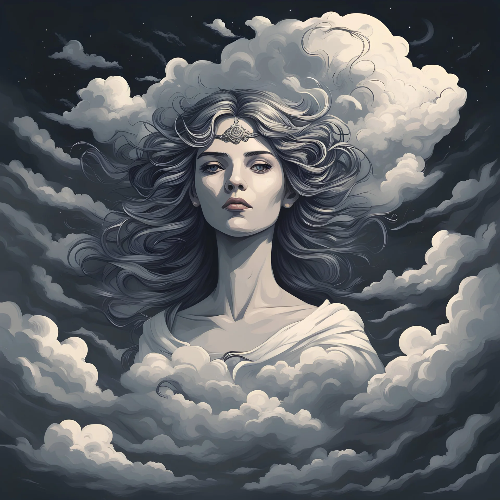 Ines, Maiden of Clouds in Vector dark art style