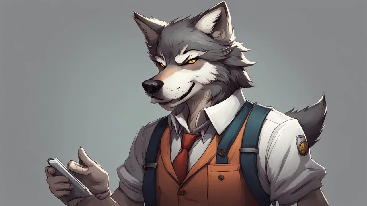 a humanized wolf that is a work assistant