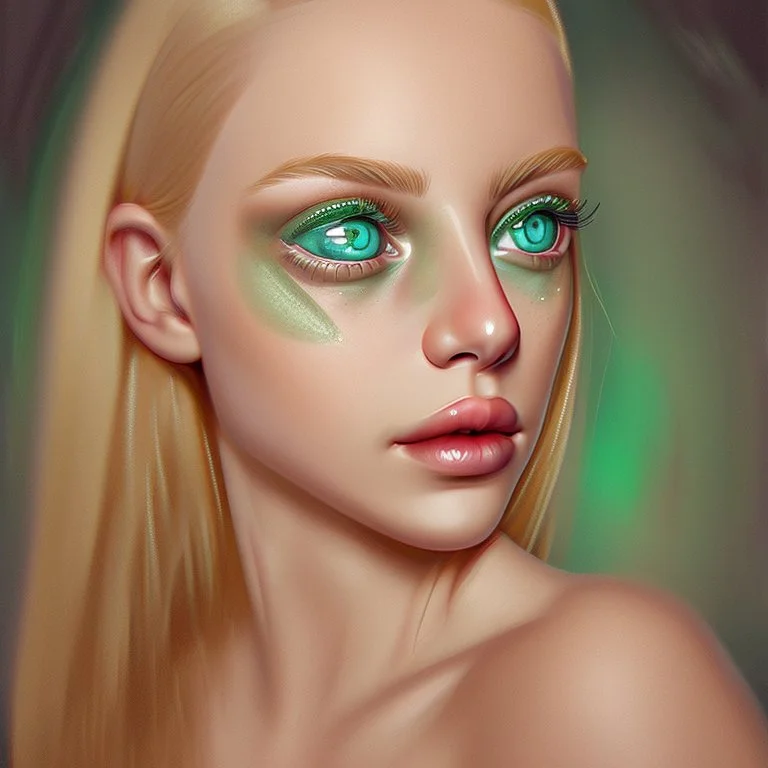 Portrait of beautiful blonde woman with green eyes