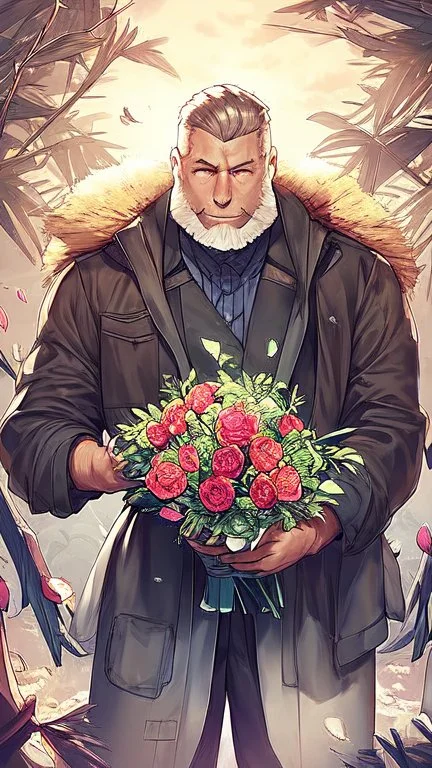 An image of a man holding a bouquet of flowers . --auto --s2