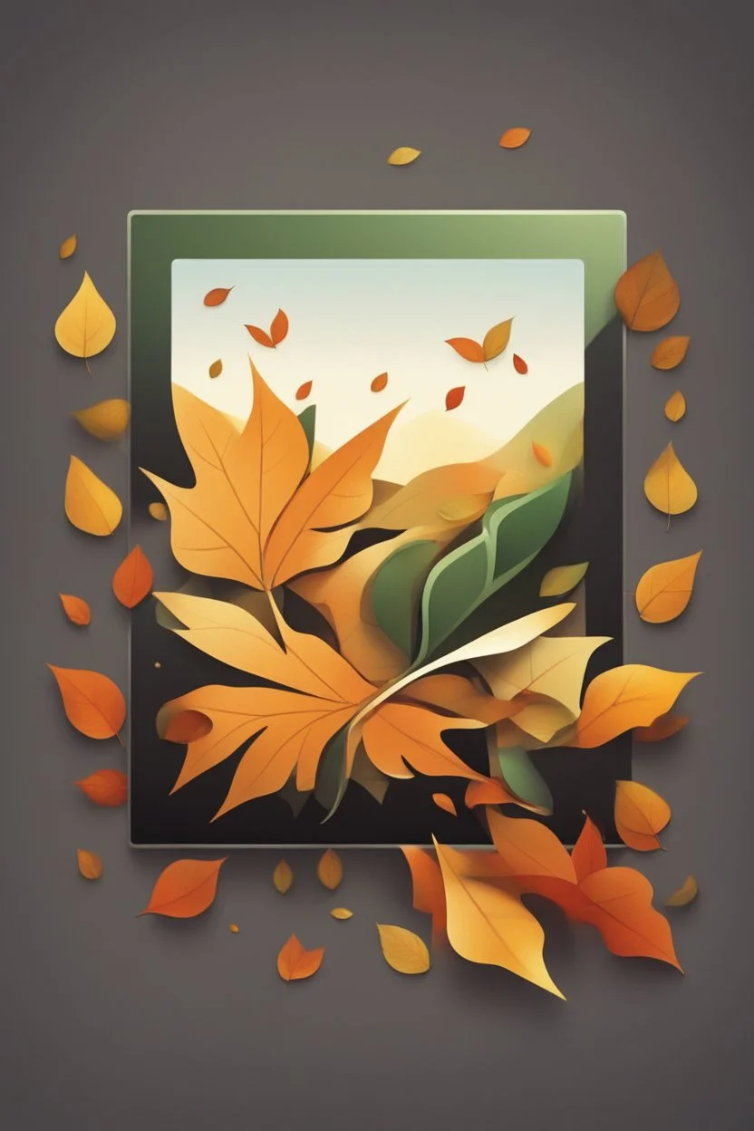 square logo , landscape with leaf fall, flying leaves