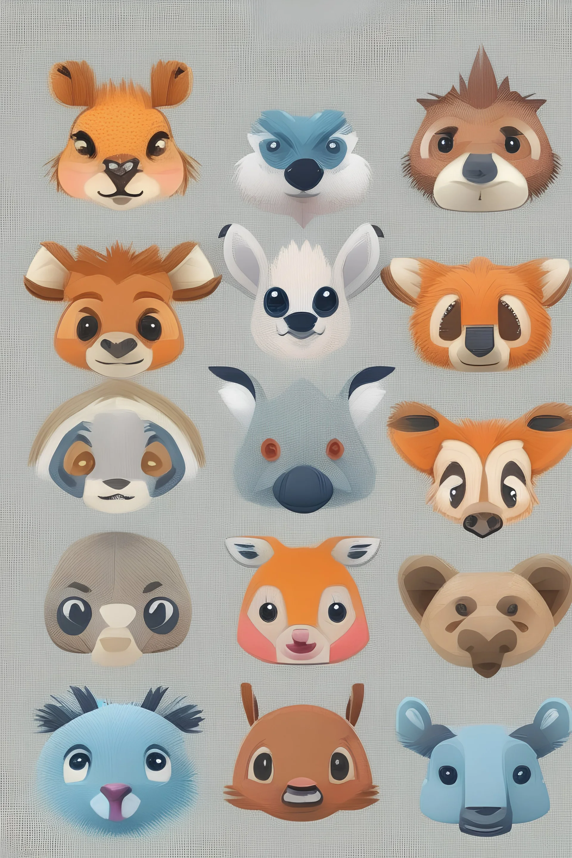 cute avatar animal heads on a white backgrounds.